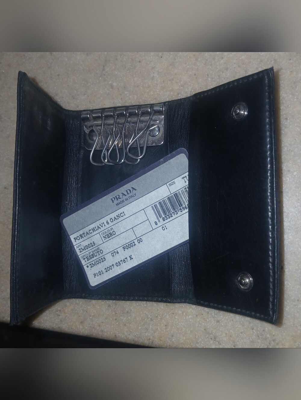 Prada Black Nylon Key Pouch with Silver Logo